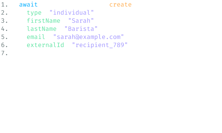 Create recipient code example